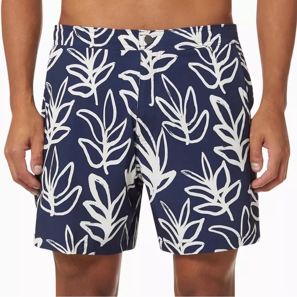 ONIA Calder Swim Short Men Trunks 6 In Chambray Leaves XXL NEW 445 - Picture 1 of 5